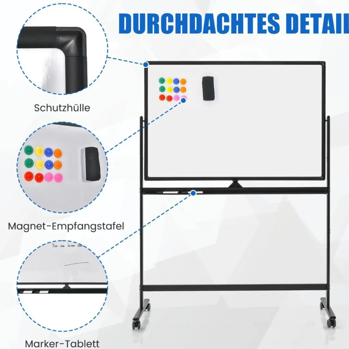 Doppelseitiges mobiles Whiteboard Höhenverstellbares Magnetisches Whiteboard 120 x 80 cm