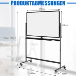 Doppelseitiges mobiles Whiteboard Höhenverstellbares Magnetisches Whiteboard 120 x 80 cm