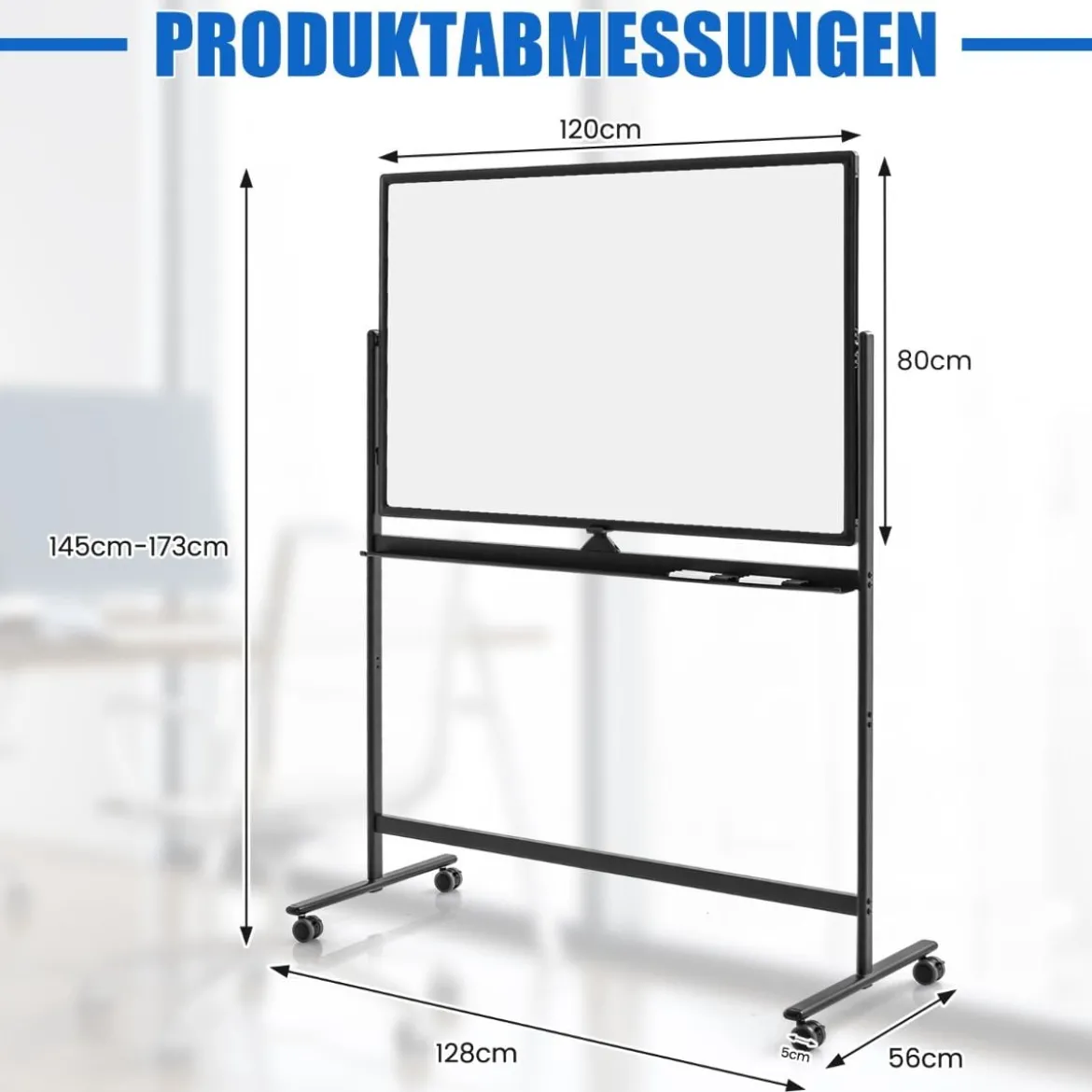 Doppelseitiges mobiles Whiteboard Höhenverstellbares Magnetisches Whiteboard 120 x 80 cm