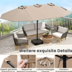 Doppelsonnenschirm mit Ständer Sonnenschirm UPF 50+ Groß XXL Gartenschirm Marktschirm