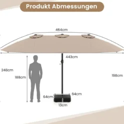 Doppelsonnenschirm mit Ständer Sonnenschirm UPF 50+ Groß XXL Gartenschirm Marktschirm