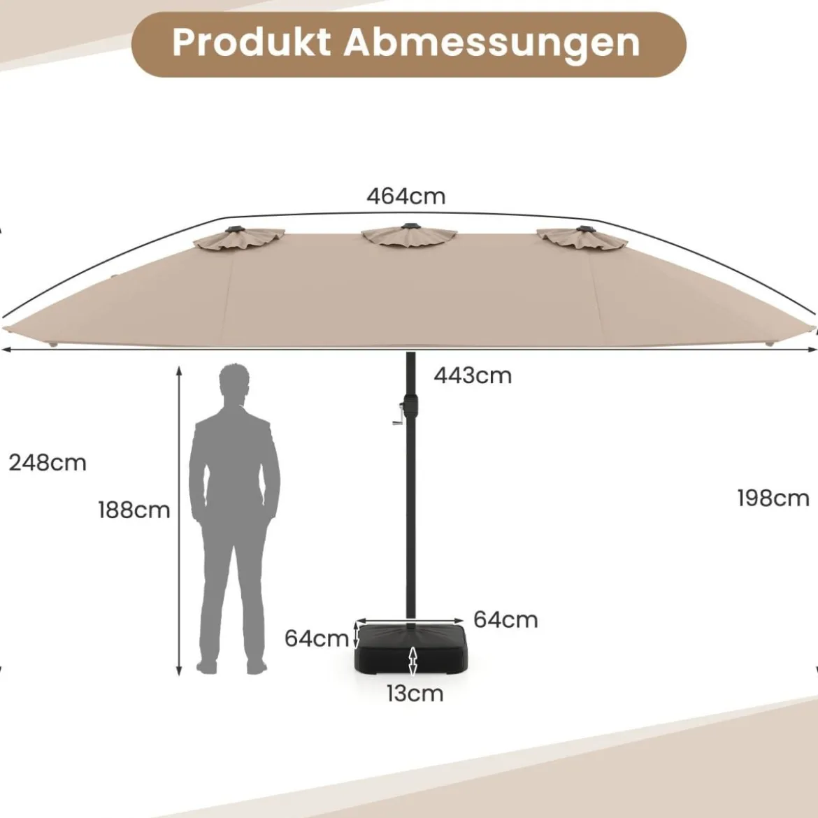 Doppelsonnenschirm mit Ständer Sonnenschirm UPF 50+ Groß XXL Gartenschirm Marktschirm