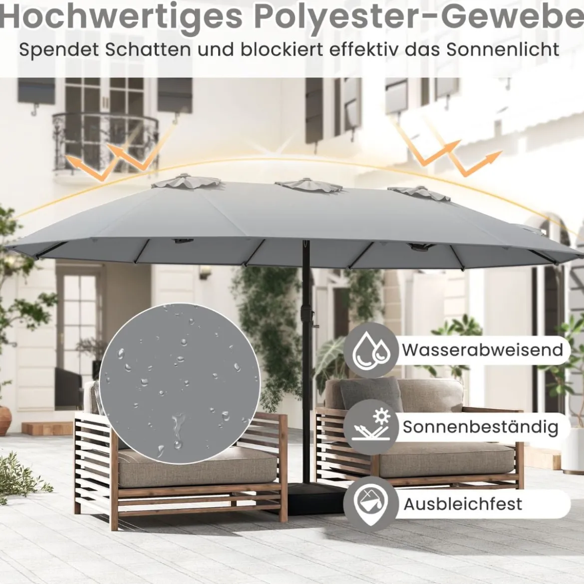Doppelsonnenschirm mit Ständer Sonnenschirm UPF 50+ Groß XXL Gartenschirm Marktschirm
