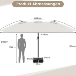 Doppelsonnenschirm mit Ständer Sonnenschirm UPF 50+ Groß XXL Gartenschirm Marktschirm