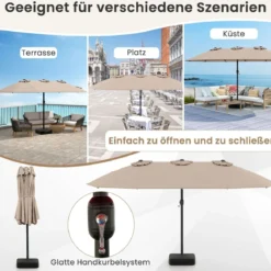 Doppelsonnenschirm mit Ständer Sonnenschirm UPF 50+ Groß XXL Gartenschirm Marktschirm