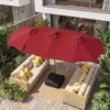 Doppelsonnenschirm 370 x 200 cm Sonnenschirm mit Kurbel & Ständer Terrassenschirm mit 108 LED-Lichtern Weinrot