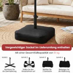 Doppelsonnenschirm 370 x 200 cm Sonnenschirm mit Kurbel & Ständer Terrassenschirm mit 108 LED-Lichtern Weinrot