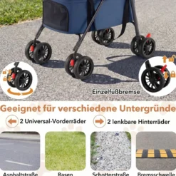 Doppelte Haustierwagen 3 in 1 faltbar Hundewagen mit 2 abnehmbaren Trägern Blau