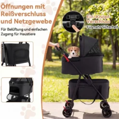 Doppelte Haustierwagen 3 in 1 faltbar Hundewagen mit 2 abnehmbaren Trägern Schwarz
