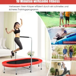 Doppeltrampolin faltbares Fitness-Trampolin mit verstellbarem Handlauf 154 x 90 x 92 -132 cm Rot