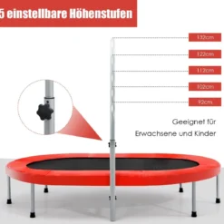 Doppeltrampolin faltbares Fitness-Trampolin mit verstellbarem Handlauf 154 x 90 x 92 -132 cm Rot