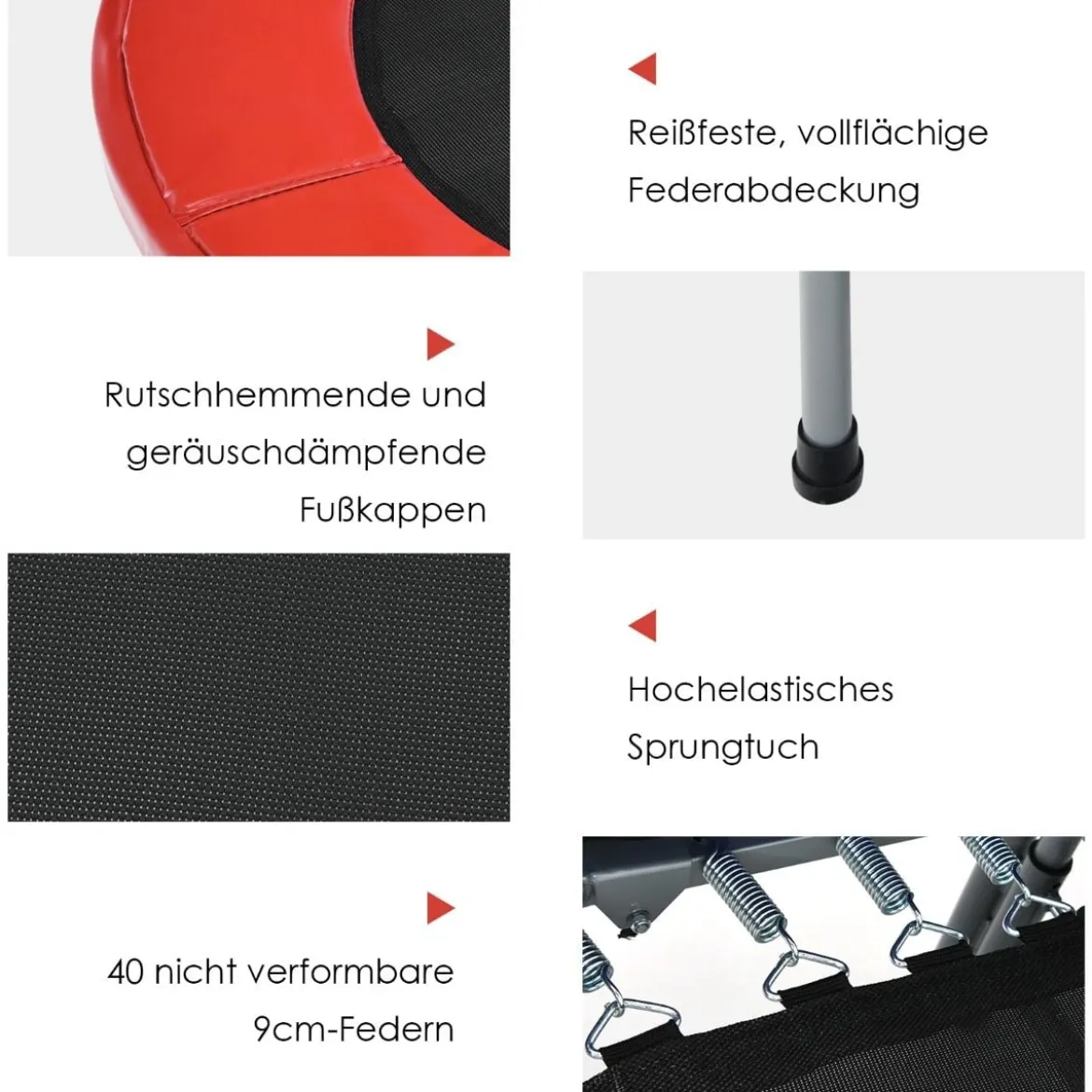 Doppeltrampolin faltbares Fitness-Trampolin mit verstellbarem Handlauf 154 x 90 x 92 -132 cm Rot