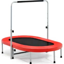 Doppeltrampolin faltbares Fitness-Trampolin mit verstellbarem Handlauf 154 x 90 x 92 -132 cm Rot