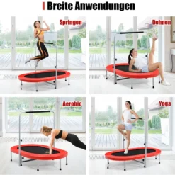 Doppeltrampolin faltbares Fitness-Trampolin mit verstellbarem Handlauf 154 x 90 x 92 -132 cm Rot