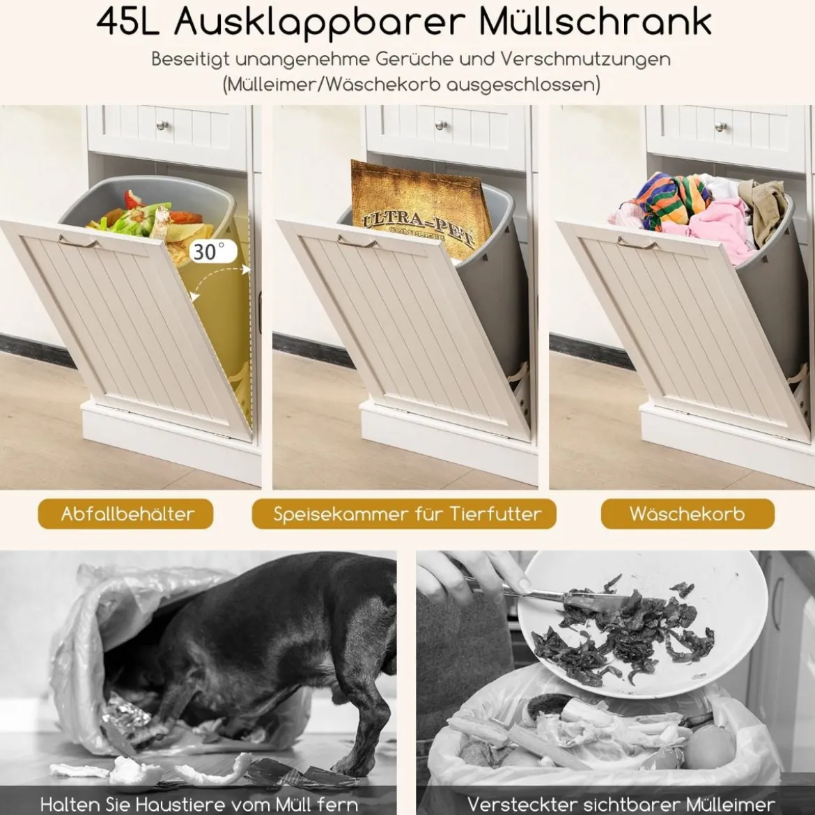 Doppeltüriger Küchenschrank mit Aufsatz Freistehender Müllschrank Kippschrank Buffet