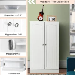 Doppeltüriger Vorratsschrank mit 6 verstellbaren Einlegeböden 59 x 30,5 x 103,5 cm Weiß