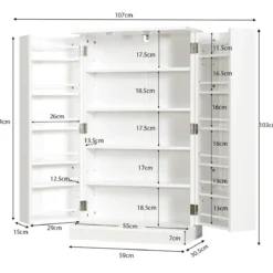 Doppeltüriger Vorratsschrank mit 6 verstellbaren Einlegeböden 59 x 30,5 x 103,5 cm Weiß