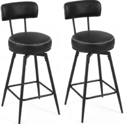 Drehbare Barhocker Set mit 2 Stück moderne Barhöhe Stühle mit gepolsterter Rückenlehne Schwarz