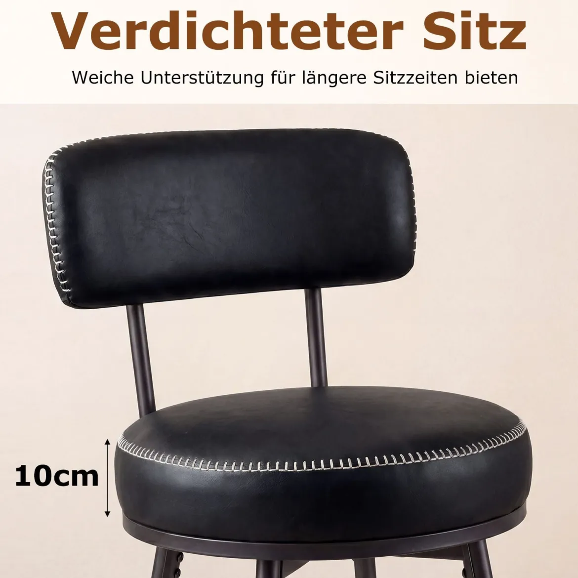 Drehbare Barhocker Set mit 2 Stück moderne Barhöhe Stühle mit gepolsterter Rückenlehne Schwarz