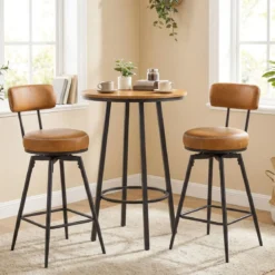 Drehbare Barhocker Set mit 2 Stück moderne Barhöhe Stühle mit gepolsterter Rückenlehne Braun