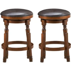 Drehbarer Barhocker 2er Set mit um 360° drehbarem Sitz Retro Barstuhl mit Fußstütze Walnussbraun