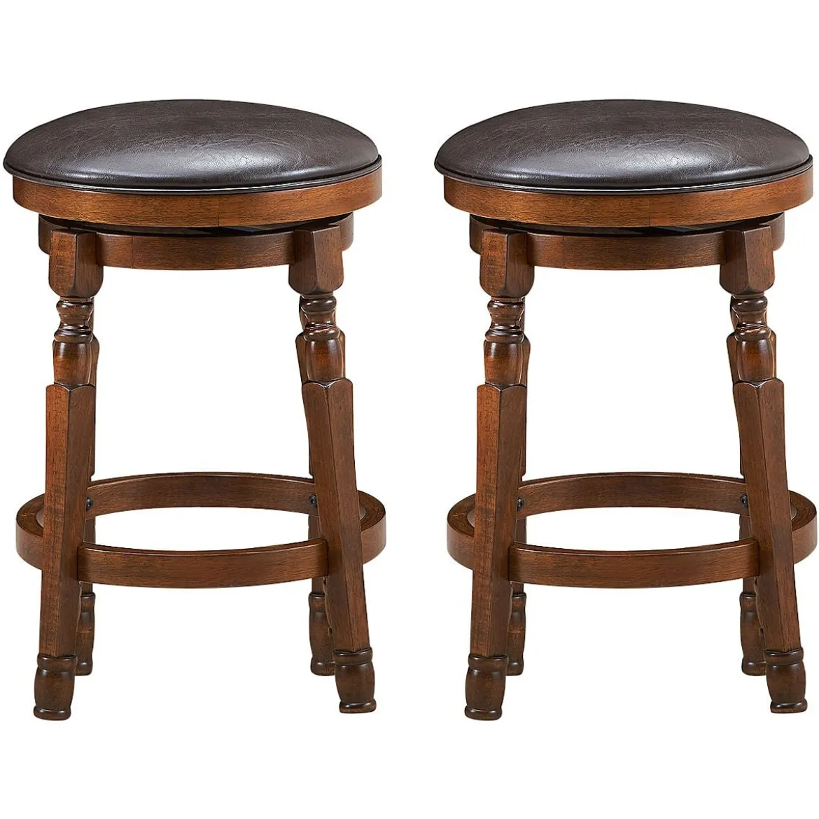 Drehbarer Barhocker 2er Set mit um 360° drehbarem Sitz Retro Barstuhl mit Fußstütze Walnussbraun