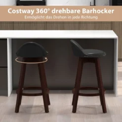 Drehbarer Barhocker im 2er-Set Barstuhl aus PVC-Leder mit Niedriger Rückenlehn 42 x 45 x 87 cm