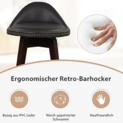 Drehbarer Barhocker im 2er-Set Barstuhl aus PVC-Leder mit Niedriger Rückenlehn 42 x 45 x 87 cm