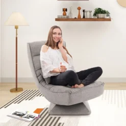 360° Drehbarer Bodensessel mit Rückenlehne & Lendenkissen Bodenstuhl Lazy Sofa