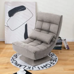 360° Drehbarer Bodensessel mit Rückenlehne & Lendenkissen Bodenstuhl Lazy Sofa