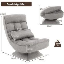 360° Drehbarer Bodensessel mit Rückenlehne & Lendenkissen Bodenstuhl Lazy Sofa