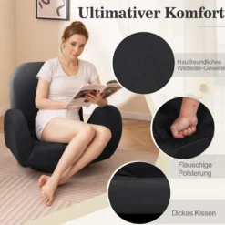Drehbarer Bodenstuhl klappbarer Gaming-Stuhl mit verstellbarer Rückenlehne und Armlehnen Schwarz