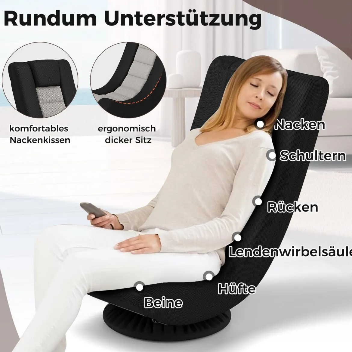 360° Drehbarer Bodenstuhl mit Verstellbarer Rückenlehne klappbares Bondensofa Grau