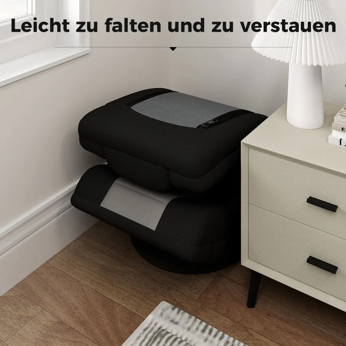 360° Drehbarer Bodenstuhl mit Verstellbarer Rückenlehne klappbares Bondensofa Grau