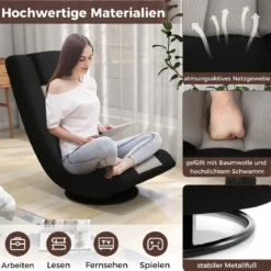 360° Drehbarer Bodenstuhl mit Verstellbarer Rückenlehne klappbares Bondensofa Grau