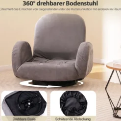Drehbarer Bodenstuhl mit Verstellbarer Rückenlehne & Armlehnen Bondensofa klappbar Grau