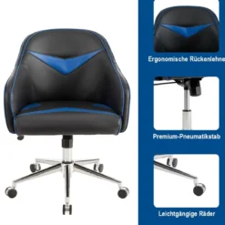 Drehbarer Bürosessel mit Verstellbarer Höhe & Neigungswinkel Blau + Schwarz