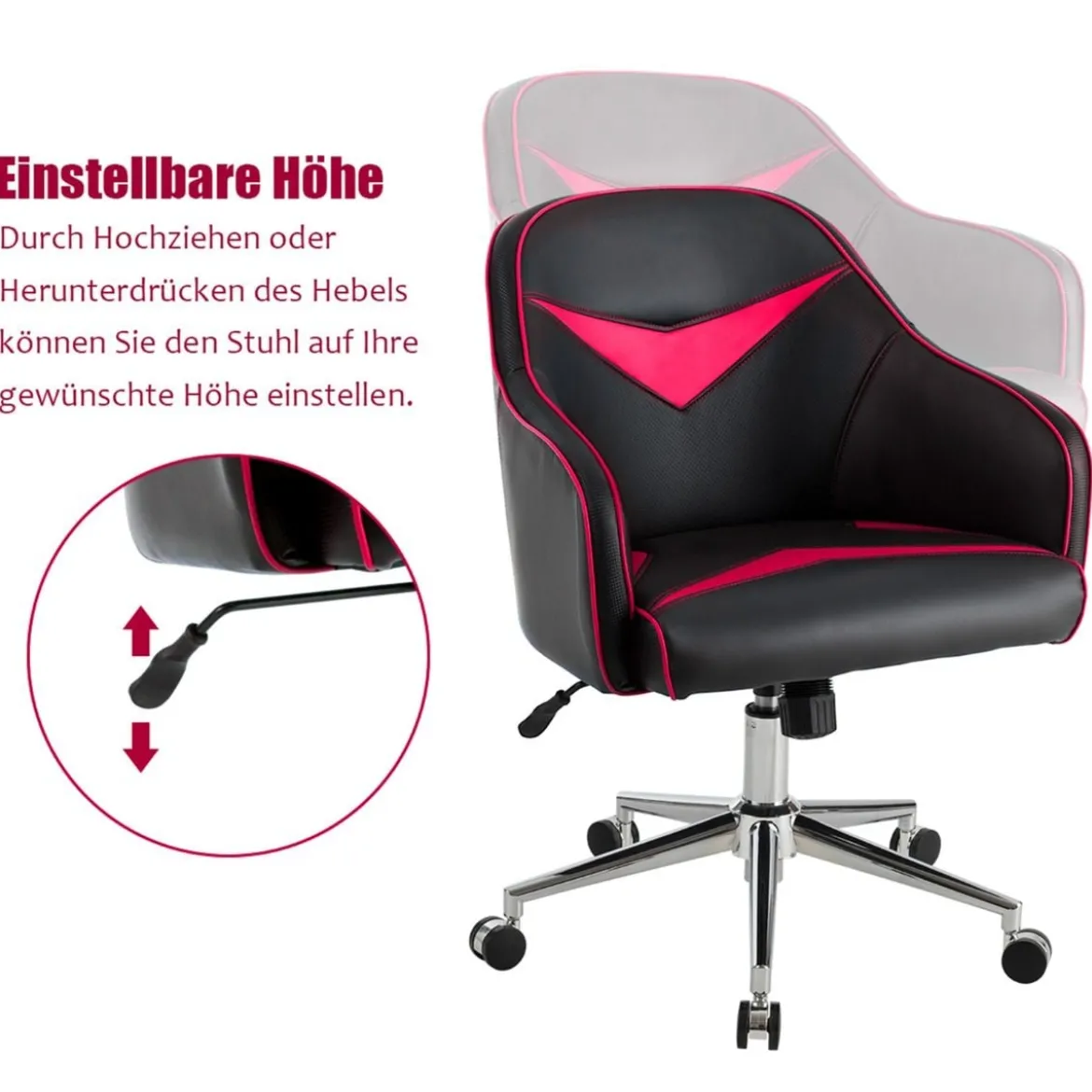 Drehbarer Bürosessel mit Verstellbarer Höhe & Neigungswinkel Rot + Schwarz