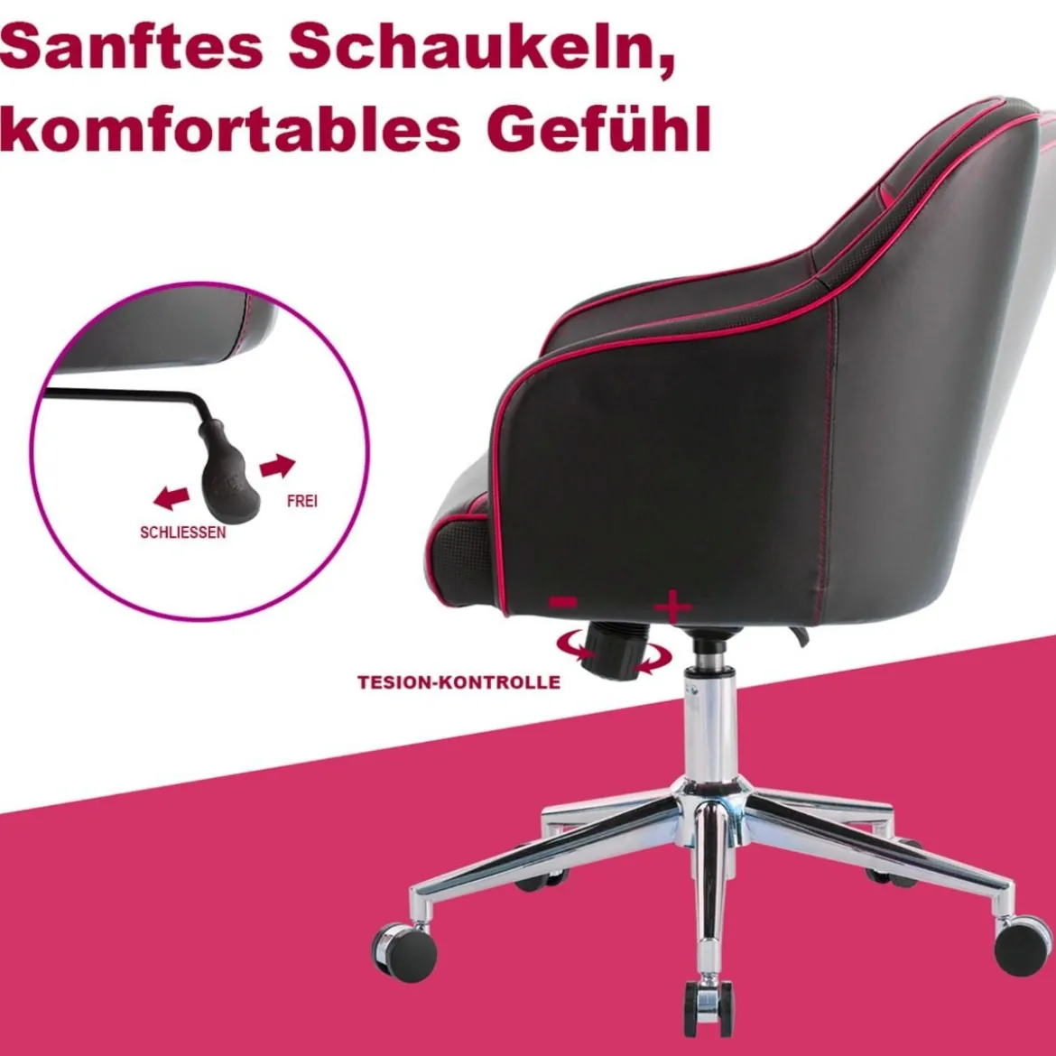Drehbarer Bürosessel mit Verstellbarer Höhe & Neigungswinkel Rot + Schwarz