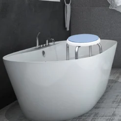360° Drehbarer Duschhocker Höhenverstellbarer Duschstuhl Alu Badehocker Duschsitz Blau