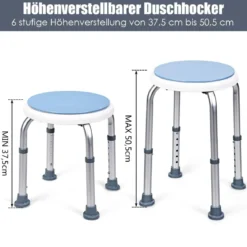 360° Drehbarer Duschhocker Höhenverstellbarer Duschstuhl Alu Badehocker Duschsitz Blau