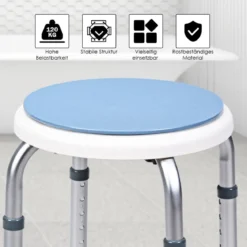 360° Drehbarer Duschhocker Höhenverstellbarer Duschstuhl Alu Badehocker Duschsitz Blau