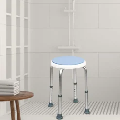 360° Drehbarer Duschhocker Höhenverstellbarer Duschstuhl Alu Badehocker Duschsitz Blau