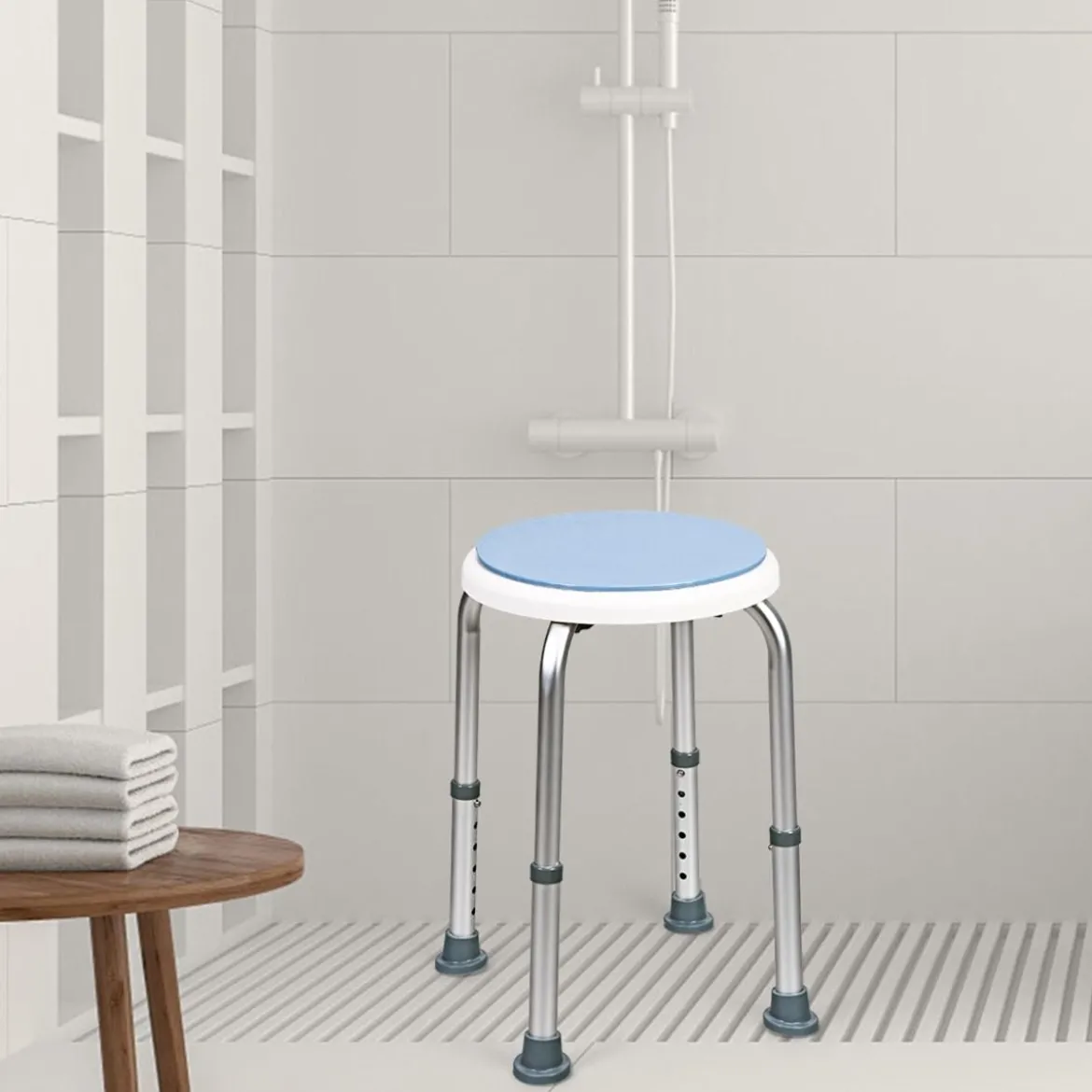 360° Drehbarer Duschhocker Höhenverstellbarer Duschstuhl Alu Badehocker Duschsitz Blau