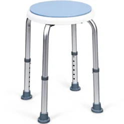 360° Drehbarer Duschhocker Höhenverstellbarer Duschstuhl Alu Badehocker Duschsitz Blau