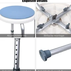 360° Drehbarer Duschhocker Höhenverstellbarer Duschstuhl Alu Badehocker Duschsitz Blau