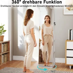 360° Drehbarer Schmuckschrank Freistehender Schmuckorganizer mit Ganzkörperspiegel & Rückregalen Weiß