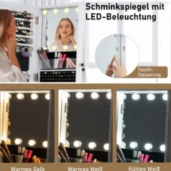 360° Drehbarer Schmuckschrank Freistehender Schmuckorganizer mit Ganzkörperspiegel & Rückregalen Weiß