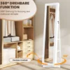 360° Drehbarer Schmuckschrank mit Ganzkörperspiegel Schmuckorganisator Weiß