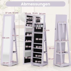 360° Drehbarer Schmuckschrank mit Ganzkörperspiegel Spiegelschrank mit Schmuckaufbewahrung